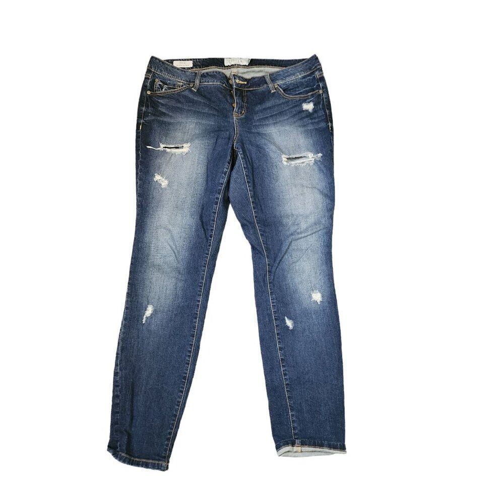 Torrid Skinny Distressed Dark Wash Stretch Denim Jeans Womens Size 14 Blue